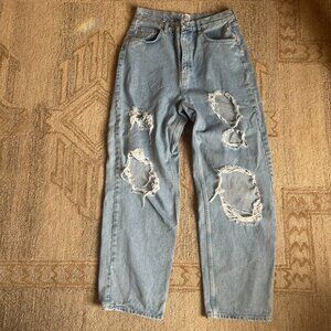 High rise baggy distressed denim jeans light wash grunge Y2K women 31 BDG